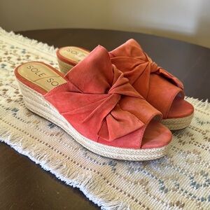 Sole Society Carima Leather Orange Wedge Sandals for Women Size 9.5
